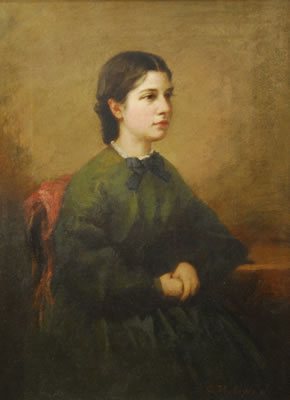 PORTRAIT OF A LADY IN GREEN DRESS WITH CLASPED HANDS