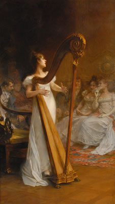 YOUNG WOMAN PLAYING HARP