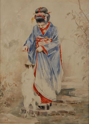 GEISHA PLAYING WITH DOG