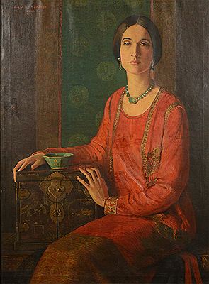 PORTRAIT OF A LADY IN RED DRESS