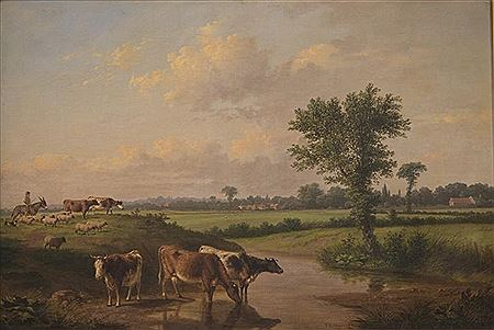 PASTORAL SCENE WITH SHEEP AND CATTLE