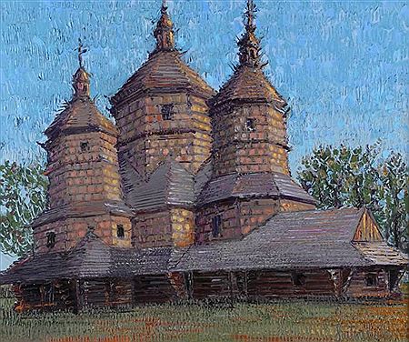 Carpathian Wooden Church in a Landscape by Liuboslav Hutsaliuk - Auction record, sale price, and art valuation. Compare with similar artists and explore comparable artworks.