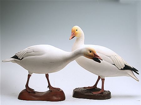 Pair of full size standing snow geese