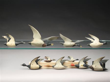 Group of 10 1/4 size to miniature flying ducks
