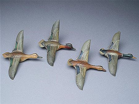 Pair of 1/4 size flying mallards and pair of greenwing teal