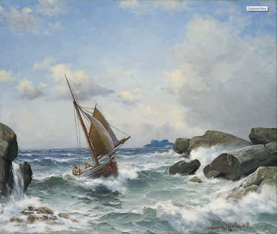 Sailing boat in a narrow strait 1891