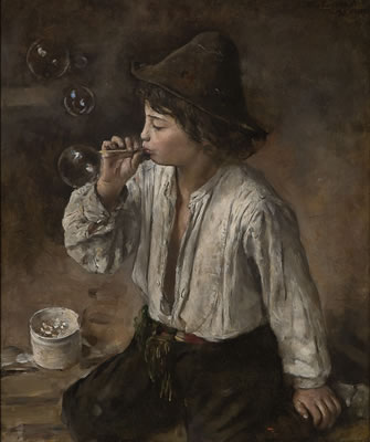 Boy blowing bobbles 1882