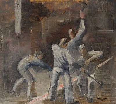 Workers with sledgehammer