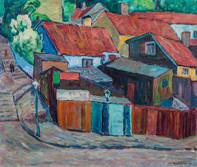 Red roofs, from Hammersborg (1913) by Ola Abrahamson - Auction record, sale price, and art valuation. Compare with similar artists and explore comparable artworks.