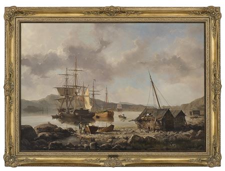 By a Norwegian harbour by Johan Jacob Bennetter - Auction record, sale price, and art valuation. Compare with similar artists and explore comparable artworks.