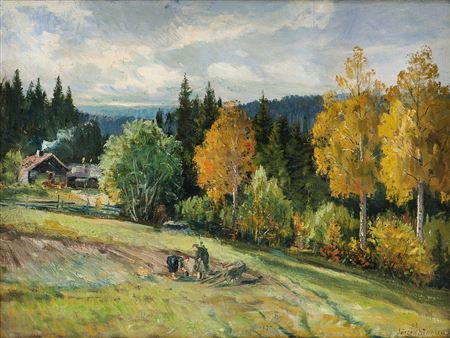 Småbruk by Jorgen Sorensen - Auction record, sale price, and art valuation. Compare with similar artists and explore comparable artworks.