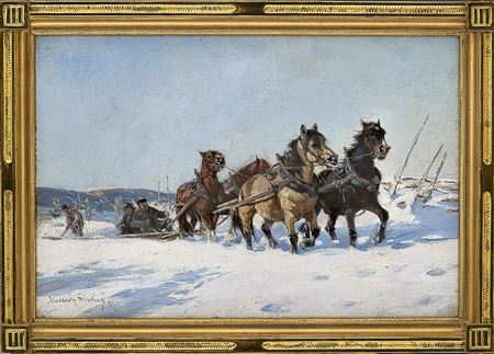 Hestespann, vinter by Elisabeth Sinding - Auction record, sale price, and art valuation. Compare with similar artists and explore comparable artworks.