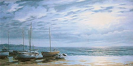 Fishing vessels on the beach by Keith English - Auction record, sale price, and art valuation. Compare with similar artists and explore comparable artworks.