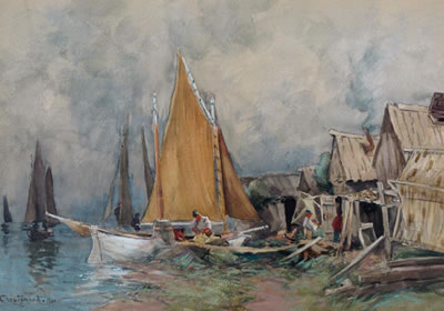 FISHERMEN REPAIRING NETS