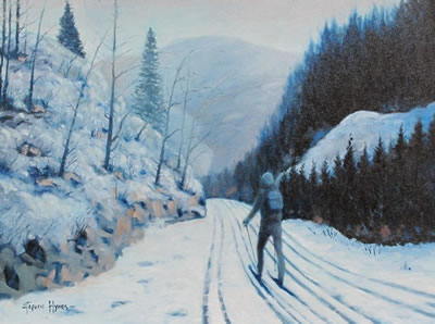 CROSS-COUNTRY SKIER (RIBBON-CREEK, KANANASKIS) by Stephen Hynes - Auction record, sale price, and art valuation. Compare with similar artists and explore comparable artworks.