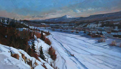 WINTER SCENE WITH DOG SLED by Jim Vest - Auction record, sale price, and art valuation. Compare with similar artists and explore comparable artworks.