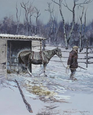 OLD MAN GOING OUT FOR SOME RABBITS by Kenneth George Lonechild - Auction record, sale price, and art valuation. Compare with similar artists and explore comparable artworks.