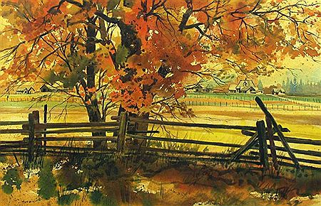 FALL SCENE WITH RAIL FENCE