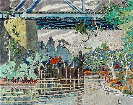 RAILWAY BRIDGE (BOWNESS, ALTA) by James McLaren Nicoll - Auction record, sale price, and art valuation. Compare with similar artists and explore comparable artworks.