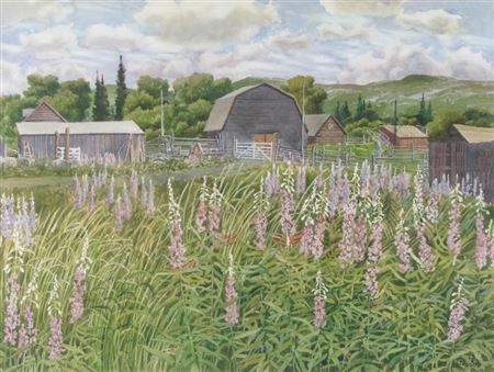BARN WITH FOXGLOVE by James Stanford Perrott - Auction record, sale price, and art valuation. Compare with similar artists and explore comparable artworks.