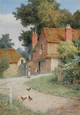 A COTTAGE SCENE WITH FIGURES AND CHICKENS by Thomas Nicholson Tyndale - Auction record, sale price, and art valuation. Compare with similar artists and explore comparable artworks.