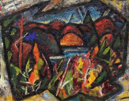 AUTUMN LANDSCAPE WITH LAKE AND TREES