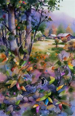 QUAIL NEAR A FARMHOUSE