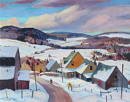 Sample artwork by Marcel Fecteau (Born 1927), known for fauve paintings of villages, landscape, rural scene, still life, sign painting - View similar artists and auction records