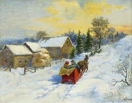 AN EVENING SLEIGH RIDE by William Sadd - Auction record, sale price, and art valuation. Compare with similar artists and explore comparable artworks.