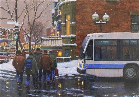 STREET SCENE, WINTER by Richard Savoie - Auction record, sale price, and art valuation. Compare with similar artists and explore comparable artworks.