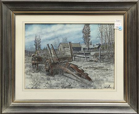 Old Wagon and Farm in Winter