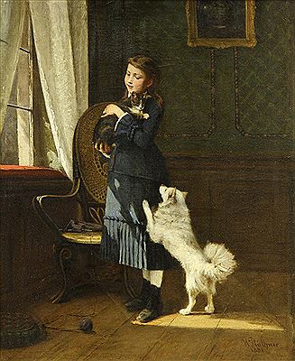 Portrait of a Young Girl with a Cat and Dog, 1881 by Hermann Plathner - Auction record, sale price, and art valuation. Compare with similar artists and explore comparable artworks.