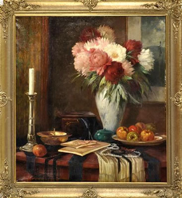 Large still life with flowers by Carl Berndt - Auction record, sale price, and art valuation. Compare with similar artists and explore comparable artworks.