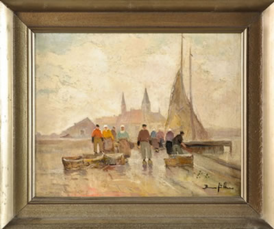 Hafenszene mit Fischern u. Dorfkirche im Hintergrund by Bruno Juttner - Auction record, sale price, and art valuation. Compare with similar artists and explore comparable artworks.