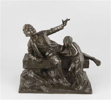 Figural group of two boys smoking, the greater is with smoke-filled cheeks on a bench, while the smaller one is holding her stomach with nausea by Joseph Hammerschmidt - Auction record, sale price, and art valuation. Compare with similar artists and explore comparable artworks.