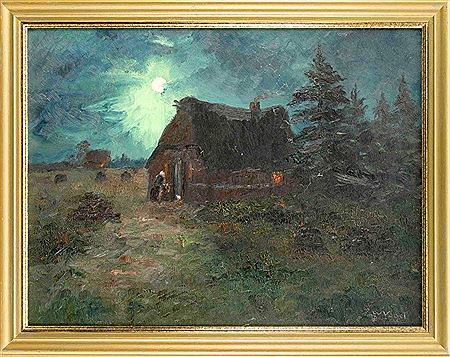 Farmer's cottage in the moonlight