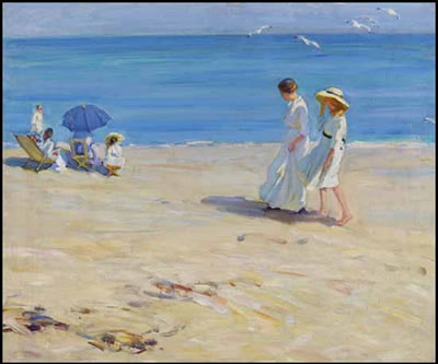 The Blue Sea (On the Beach at St. Malo) by Helen Galloway McNicoll - Auction record, sale price, and art valuation. Compare with similar artists and explore comparable artworks.