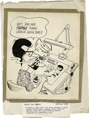 Portrait of Hank Ketcham: Dennis the Menace and Self-Portrait Illustration Original Art (1958).
