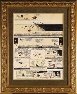 Krazy Kat Hand Colored, Full-Page Saturday Comic Strip Original Art, dated 2-25-22 (King Features Syndicate, 1922).