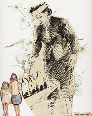 Portrait of Josephine Mahaffey: Self Portrait-Painting Chickens
