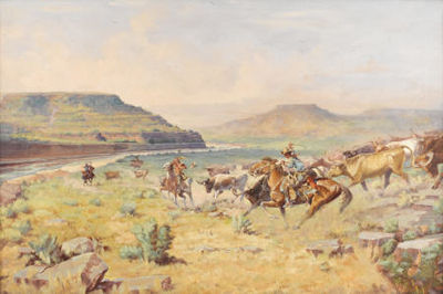 Sample artwork by Harvey Caylor (1867 - 1932), known for cowboy genre, portrait and landscape painting - View similar artists and auction records