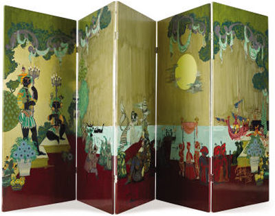 Harbor Scene (five panel screen)
