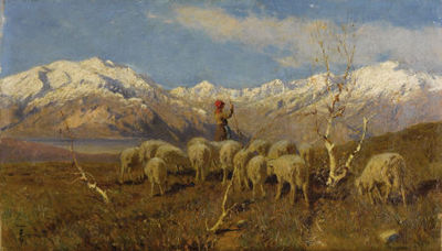 A Herder and Flock Grazing in the Alps by Achille Tominetti - Auction record, sale price, and art valuation. Compare with similar artists and explore comparable artworks.