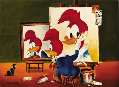 Portrait of Walter Lantz: "Woody's Triple Self Portrait" Lithograph (1979).