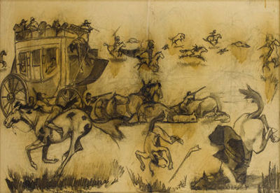 Mural Study - Indians Raiding a Stagecoach