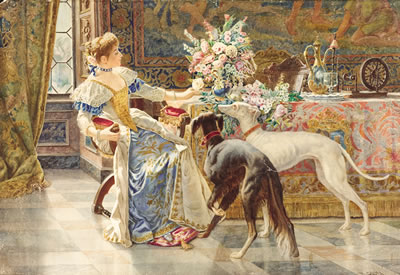 Seated Lady with Greyhounds by Belisario Gioja - Auction record, sale price, and art valuation. Compare with similar artists and explore comparable artworks.