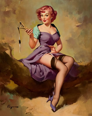 IT'S A SNAP (PRETTY SNAPPY; SNAP JUDGEMENT), 1958 by Gil (Gilette) Elvgren - Auction record, sale price, and art valuation. Compare with similar artists and explore comparable artworks.