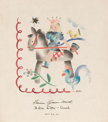 GIRL RIDING A HOBBY HORSE, NOVEMBER 28, 1940 by Helen Lietta Dowd - Auction record, sale price, and art valuation. Compare with similar artists and explore comparable artworks.