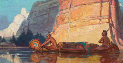 Indians Paddling a Canoe