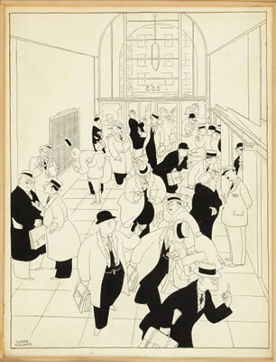 Busy Office Lobby Cartoon Illustration (undated)....